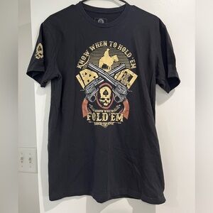 Zero Foxfrot Black Graphic T-Shirt with Western Poker Design Size Medium